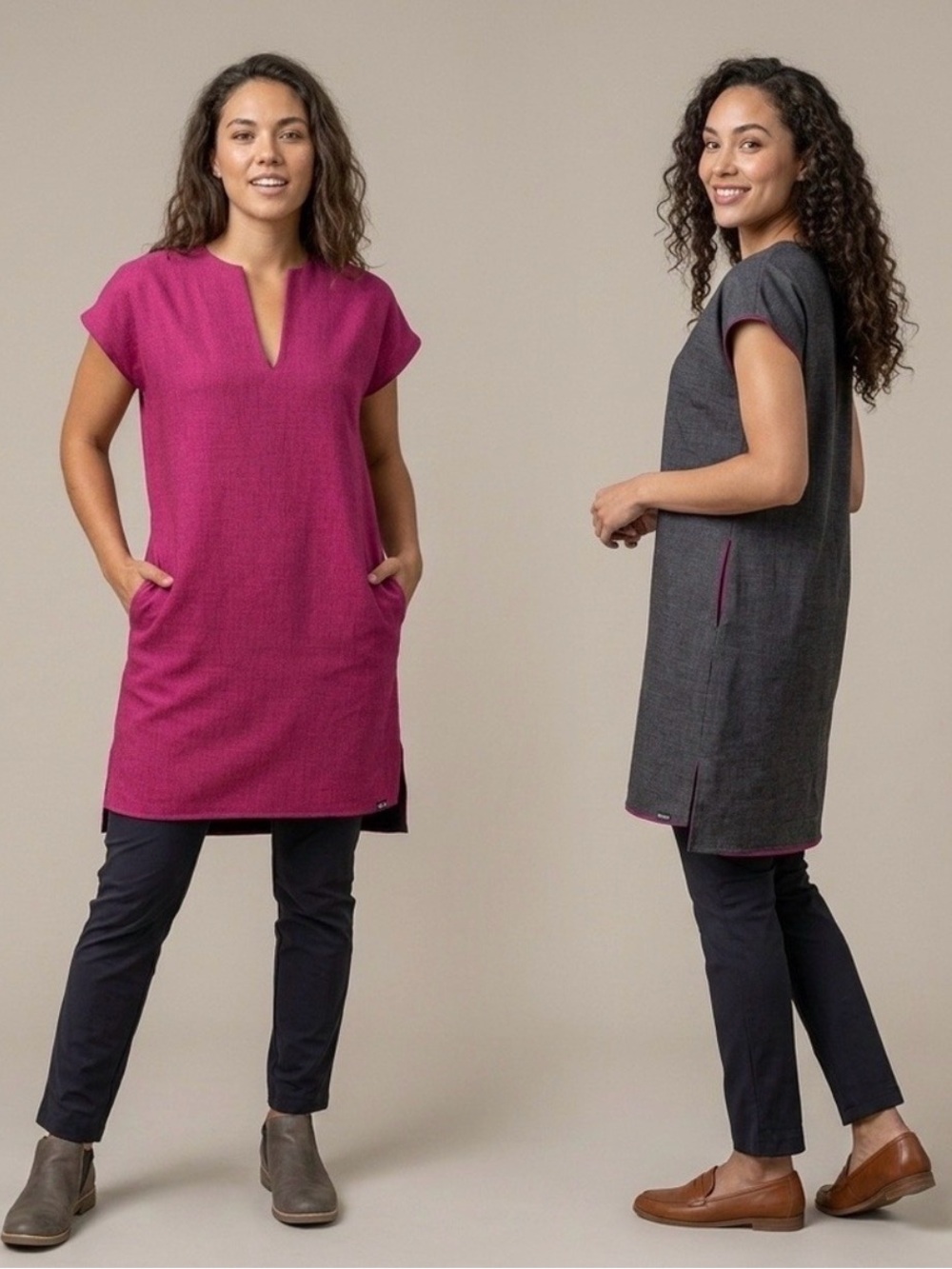 * New Betabrand Reversible Gray Pink Tunic Travel Dress SZ Large *